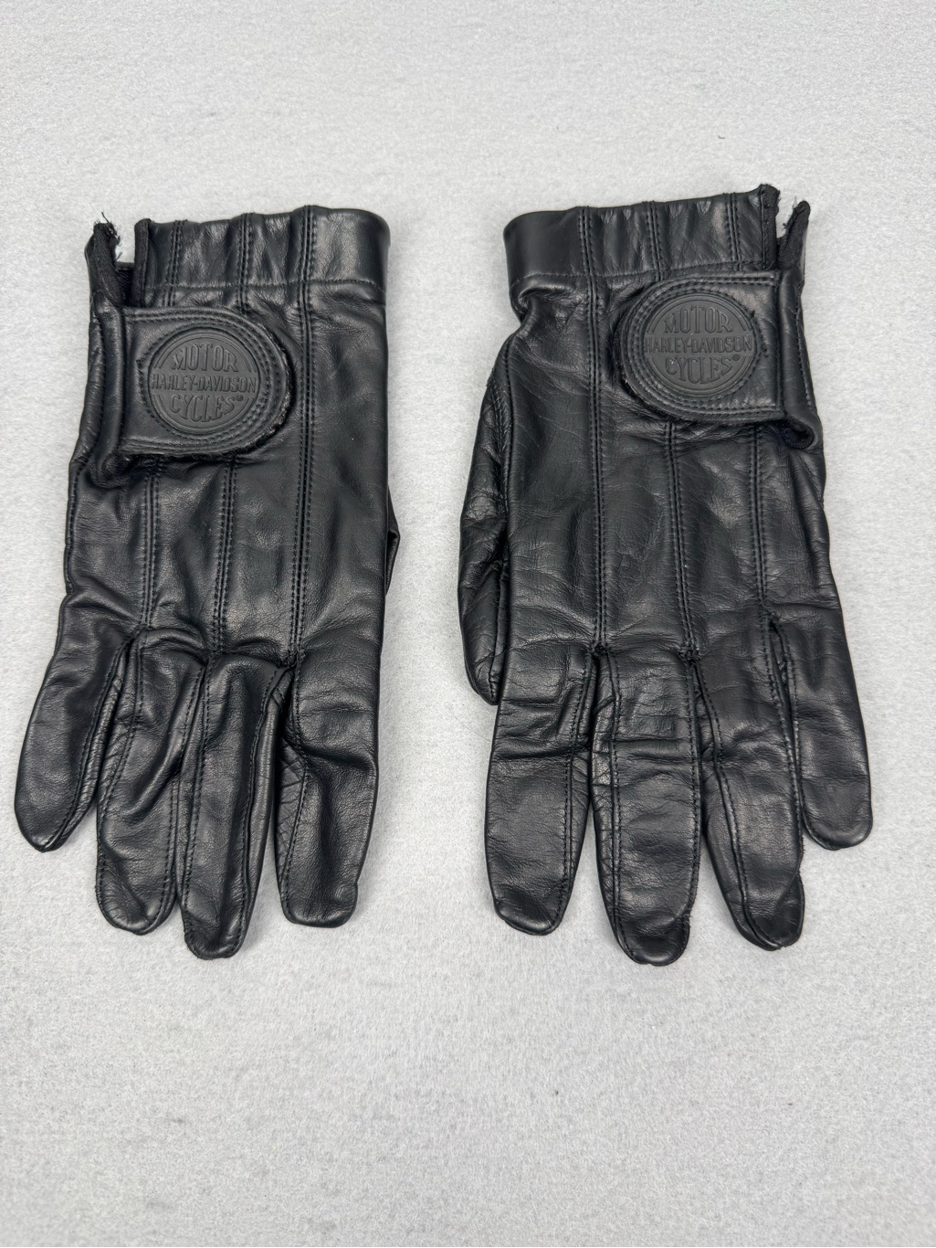 Motorcycle Leather Riding Gloves - Black - Logo - Biker - Velcro Close - Unisex